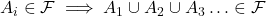 A_{i} \in \mathcal{F} \implies A_1 \cup A_2 \cup A_3 \ldots \in \mathcal{F}
